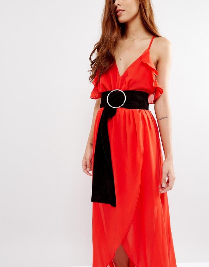 Asos Circle Buckle Suede Sash Belt - Black