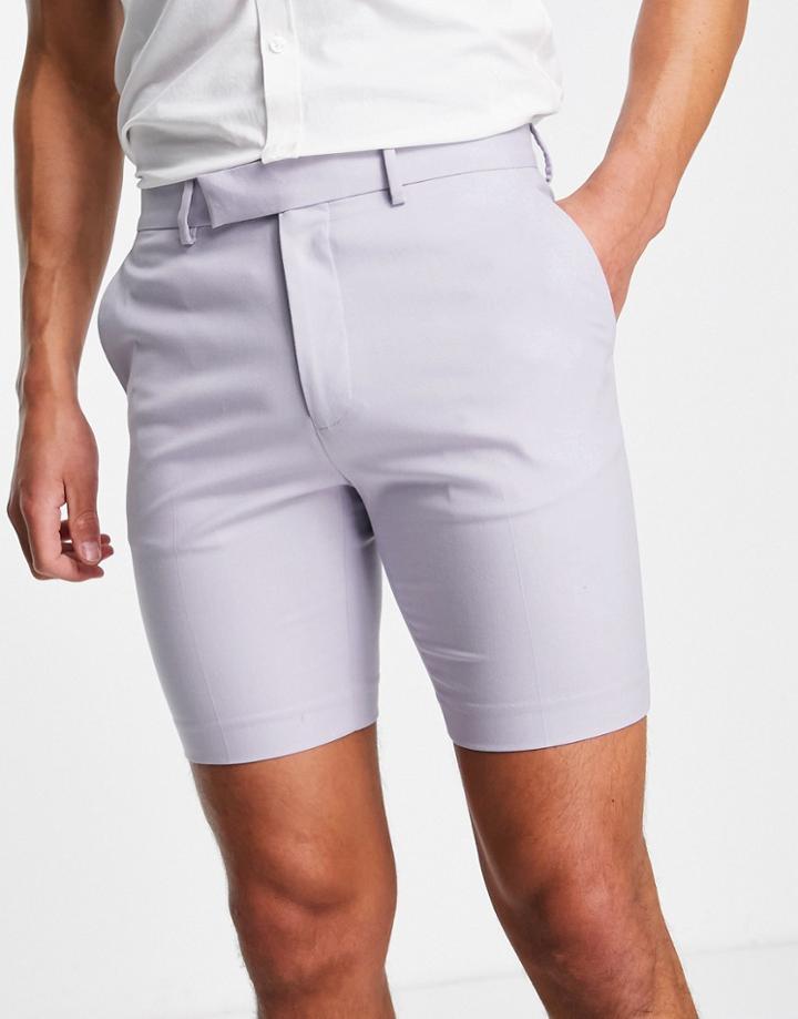 Asos Design Skinny Smart Shorts In Lilac-purple