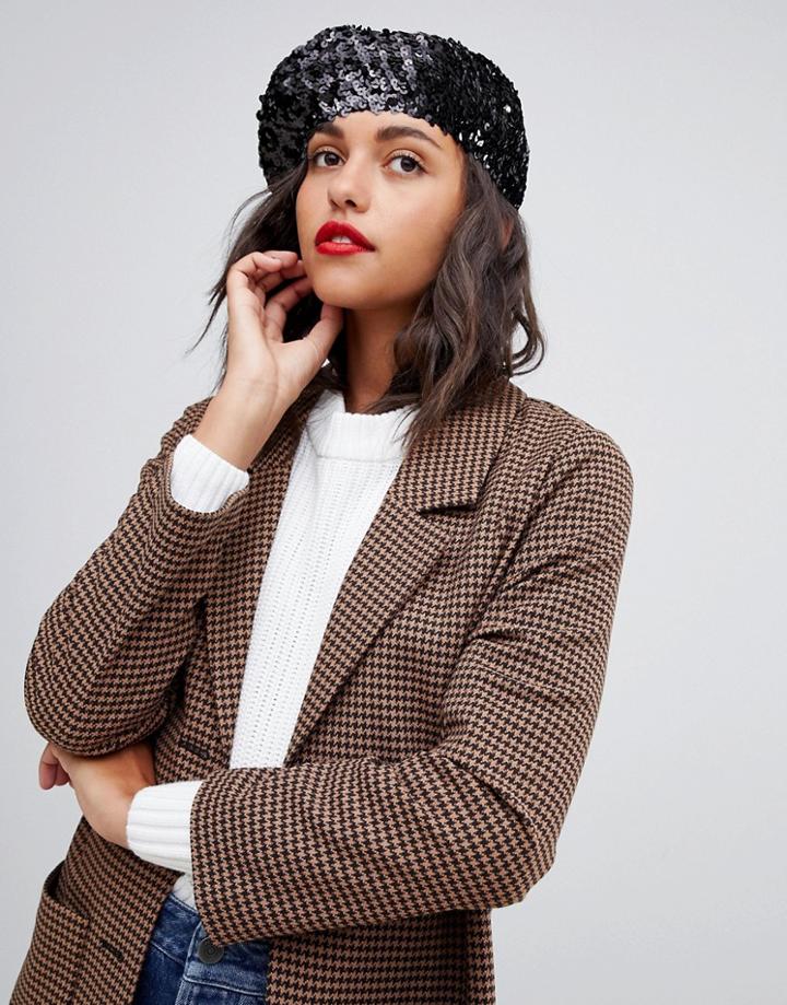 Aldo Rary Black Sequinned Beret - Black