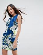 Asos Bright Floral Ruffle Scuba Mini Dress - Multi