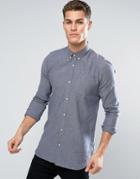 D-struct Long Sleeve Textured Long Line Shirt - Blue
