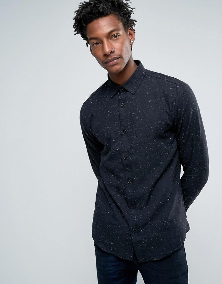 Troy Nep Slim Fit Shirt With Curved Collar - Black
