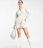 Club L London Tall Shirt Dress With Frill Ruched Skirt Detail In Stone-neutral