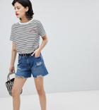 River Island Distressed Detail Boyfriend Denim Shorts - Blue