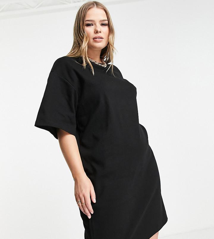 Asos Design Curve Edit Sweat T-shirt Mini Dress In Black