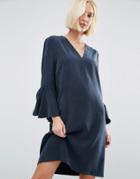 Selected Dress With Bell Sleeve - Blue