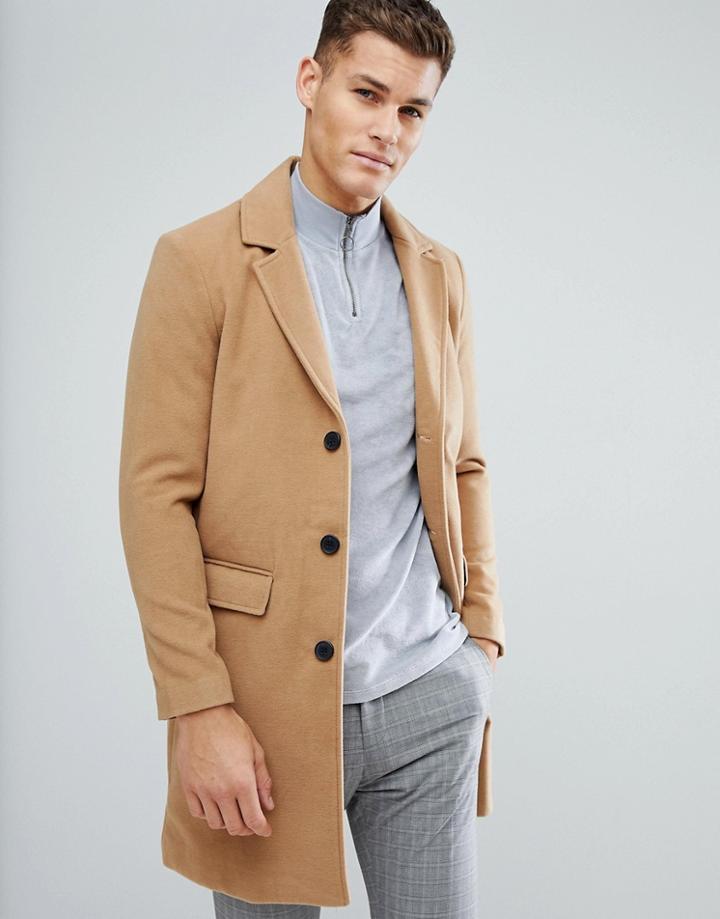 Process Black Wool Blend Overcoat - Tan