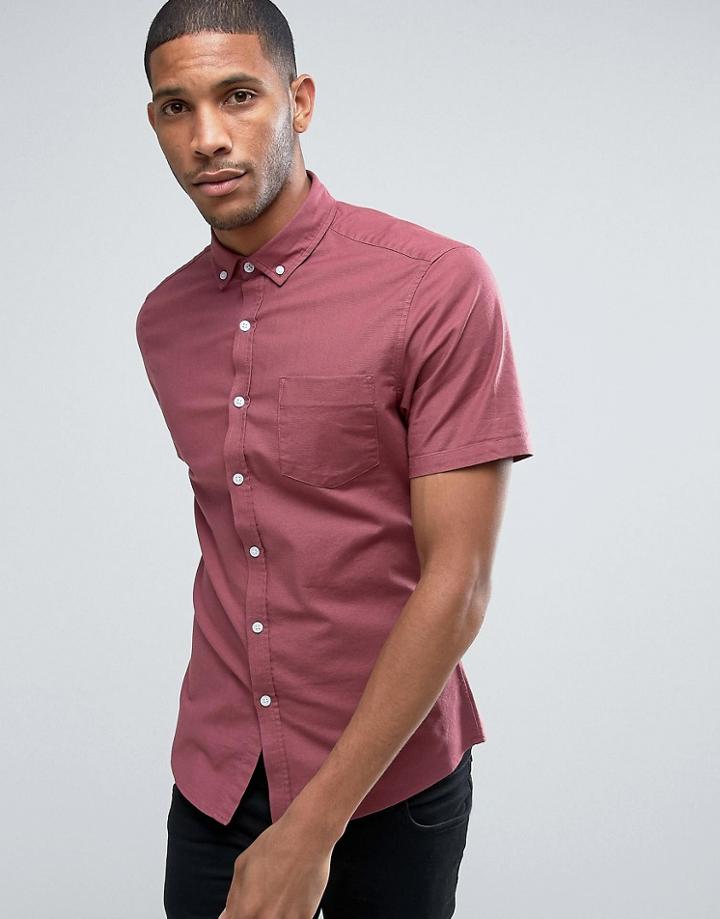 Asos Casual Regular Fit Oxford Shirt In Maroon - Red