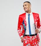 Asos Tall Super Skinny Suit Jacket With Red Peacock Print - Red