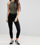 Asos Design Petite Ridley High Waisted Skinny Jeans In Clean Black