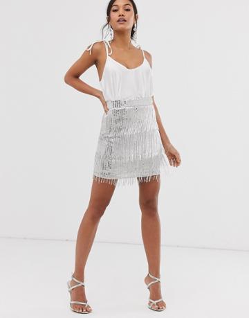 Asos Edition Sequin Fringe Mini Skirt - Silver