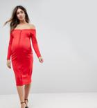 Asos Maternity Midi Sweetheart Neck Button Through Bodycon Dress-red
