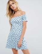 Motel Gingham Skater Dress - Blue