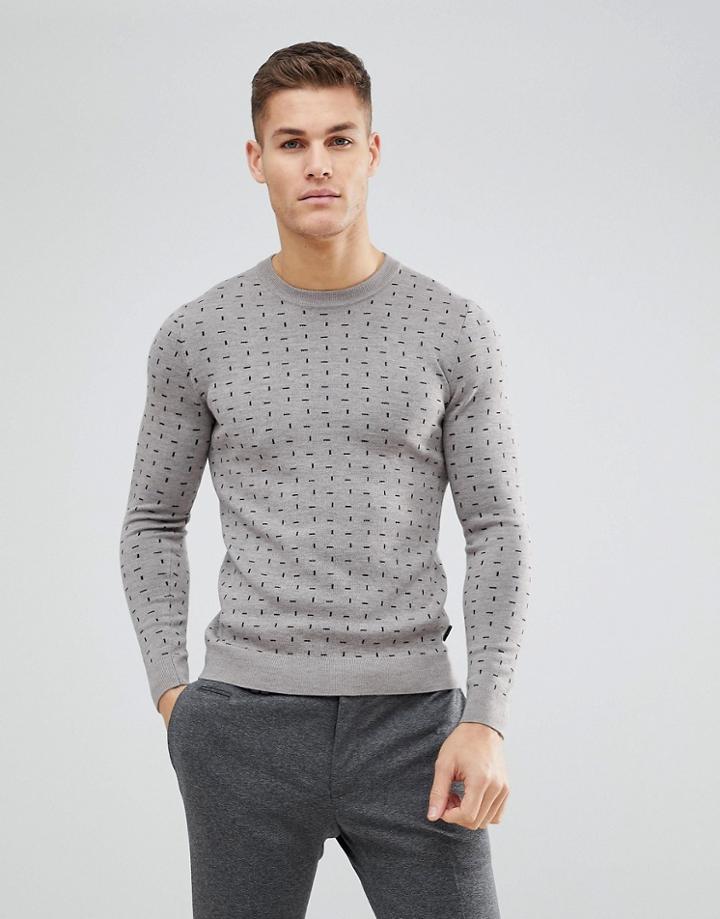 Ted Baker Crew Neck Sweater With Print - Gray