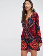 Billabong Dress With Long Sleeves And Button Front In Jazzy Print - Multi