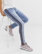 Replay Andov Ripped Power Stretch Skinny Jean With Side Stripe In Light Wash - Blue