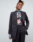 Monki Two-piece Check Double Breasted Blazer In Gray - Navy
