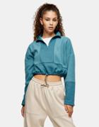 Topshop Fleece Panel Funnel Sweatshirt In Blue-blues