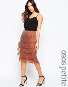 Asos Petite All Over Beaded Fringe Skirt - Bronze