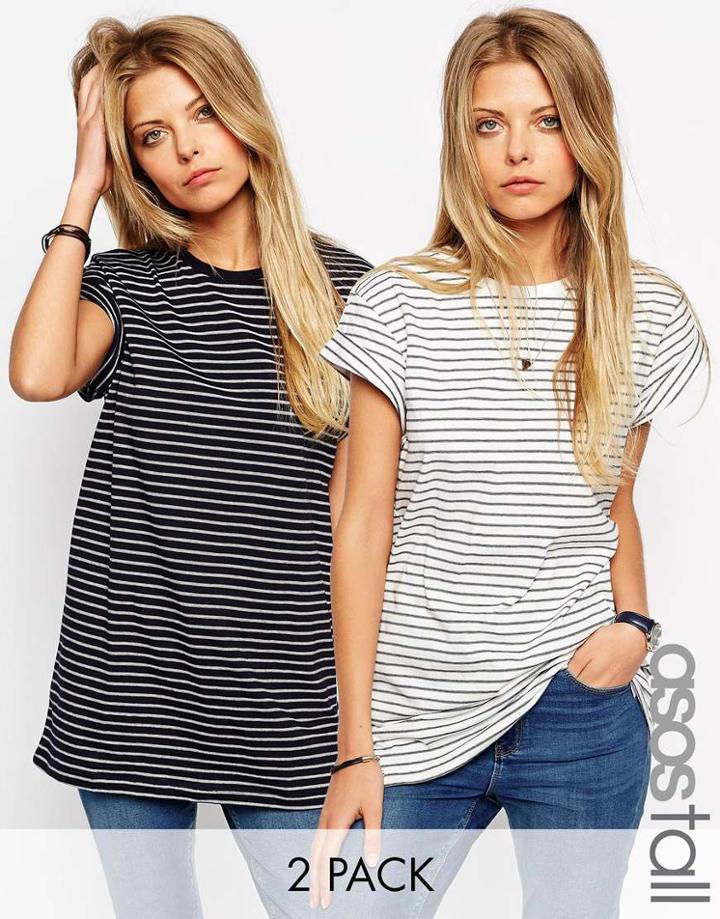 Asos Tall The Easy T-shirt In Stripe 2 Pack Save 15%