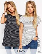 Asos Tall The Easy T-shirt In Stripe 2 Pack Save 15%