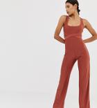 Missguided Slinky Cross Back Jumpsuit In Rust - Brown