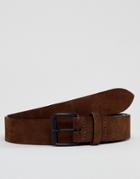 Asos Design Slim Leather Belt In Distressed Leather In Brown - Brown