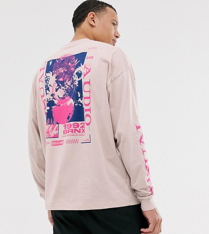 Asos Design Tall Oversized Long Sleeve T-shirt With Chest And Large Floral Back Print - White