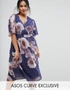 Asos Curve Salon Midi Dress In Dark Occasion Floral - Multi