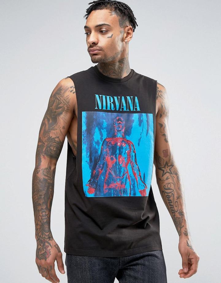 Asos Nirvana Sleeveless Band T-shirt With Acid Wash - Black