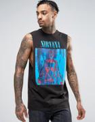 Asos Nirvana Sleeveless Band T-shirt With Acid Wash - Black