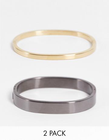 Calvin Klein Set Of Bangles In Black And Gold