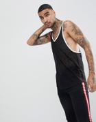 Asos Extreme Racer Back Tank With Curved Hem In Mesh - Black