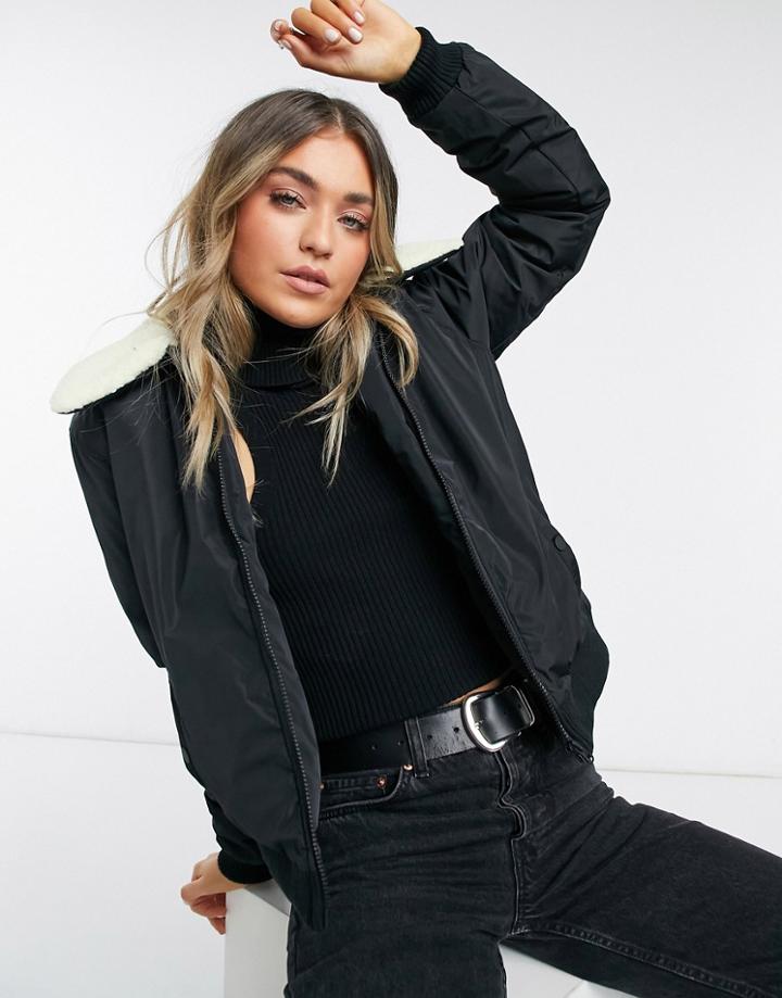 Threadbare Serina Coat With Teddy Collar-black
