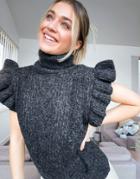 Topshop Sleeveless Cable Knit Sweater In Charcoal-grey