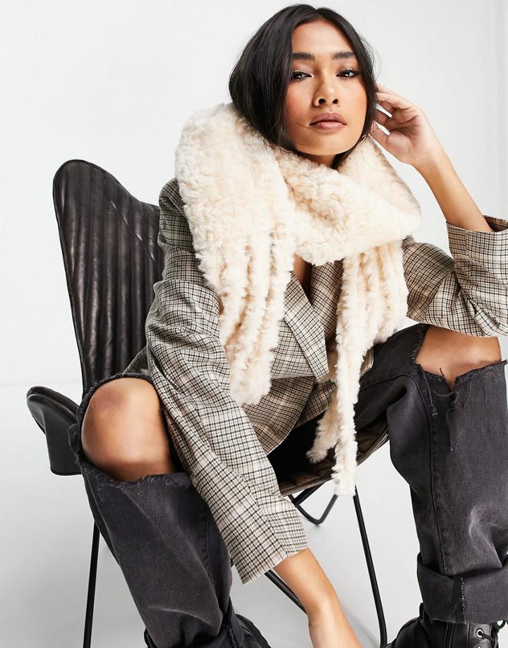 Topshop Faux Fur Tassel Scarf In Cream-neutral