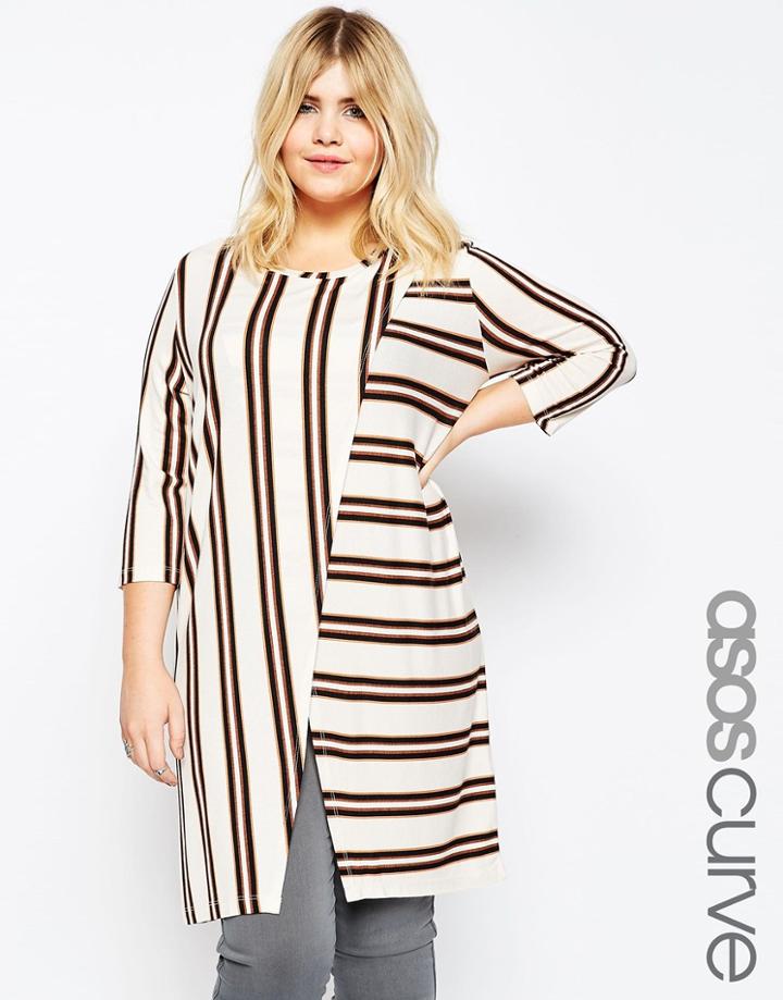 Asos Curve Tunic Top With Wrap Front In Stripe Print - Multi