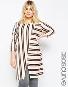 Asos Curve Tunic Top With Wrap Front In Stripe Print - Multi