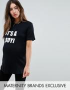 Adolescent Clothing Maternity Boyfriend T-shirt With It's A Boy Slogan Print - Blue