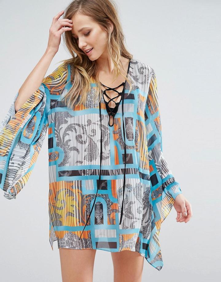 Forever Unique Beach Dress With Fluted Sleeve - Multi