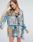 Forever Unique Beach Dress With Fluted Sleeve - Multi