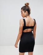 Boohoo Square Neck Open Back Bodycon Dress - Black