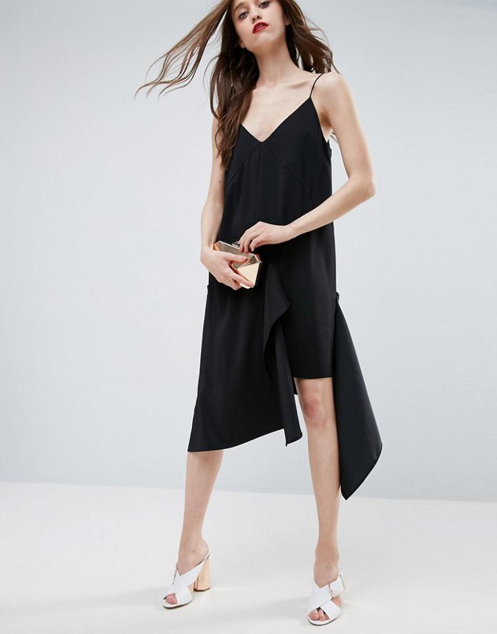 Asos Raw Edge Asymmetric Hem Cami Dress - Black