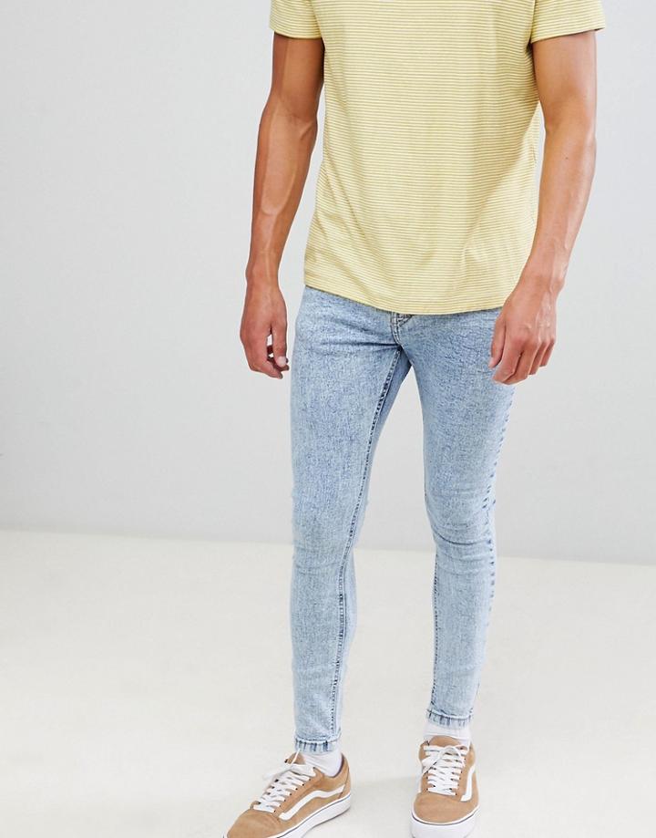Bershka Super Skinny Jeans In Blue Acid Wash - Blue