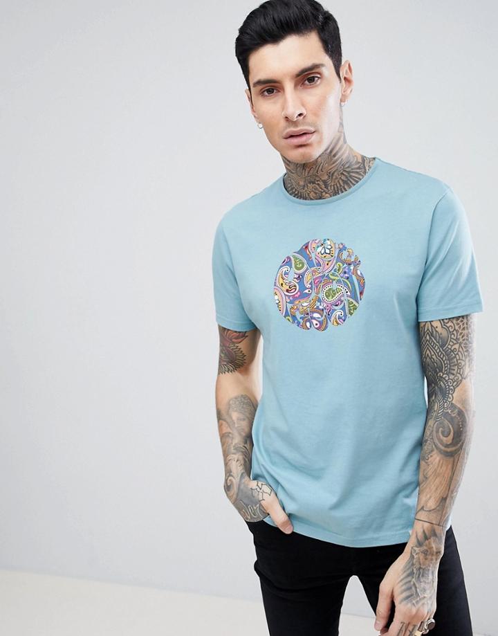Pretty Green Vintage Paisley Logo T-shirt In Blue - Blue