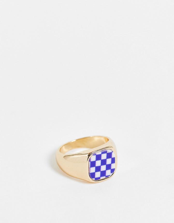 Monki Chunky Checkerboard Ring In Gold