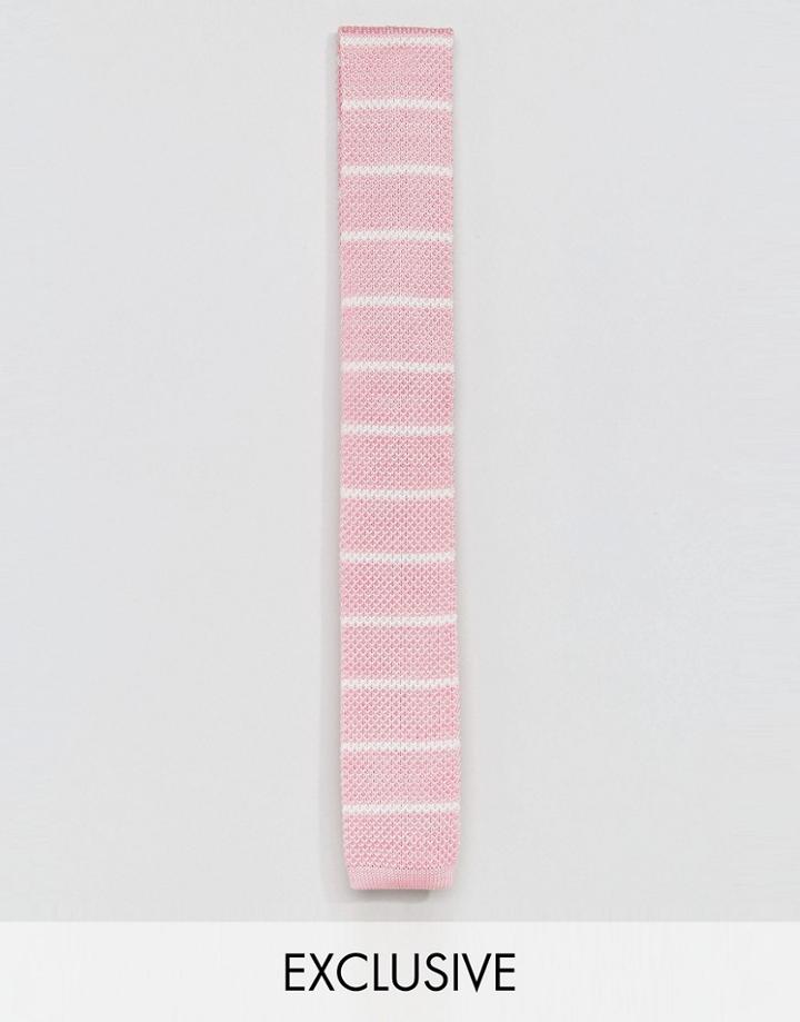 Noak Knitted Square Tie In Stripe - Pink