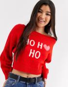 Asos Design Christmas Sweater With Ho Ho Ho Slogan-red