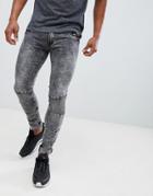 Soul Star Skinny Stretch Paneled Marble Effect Jeans - Black