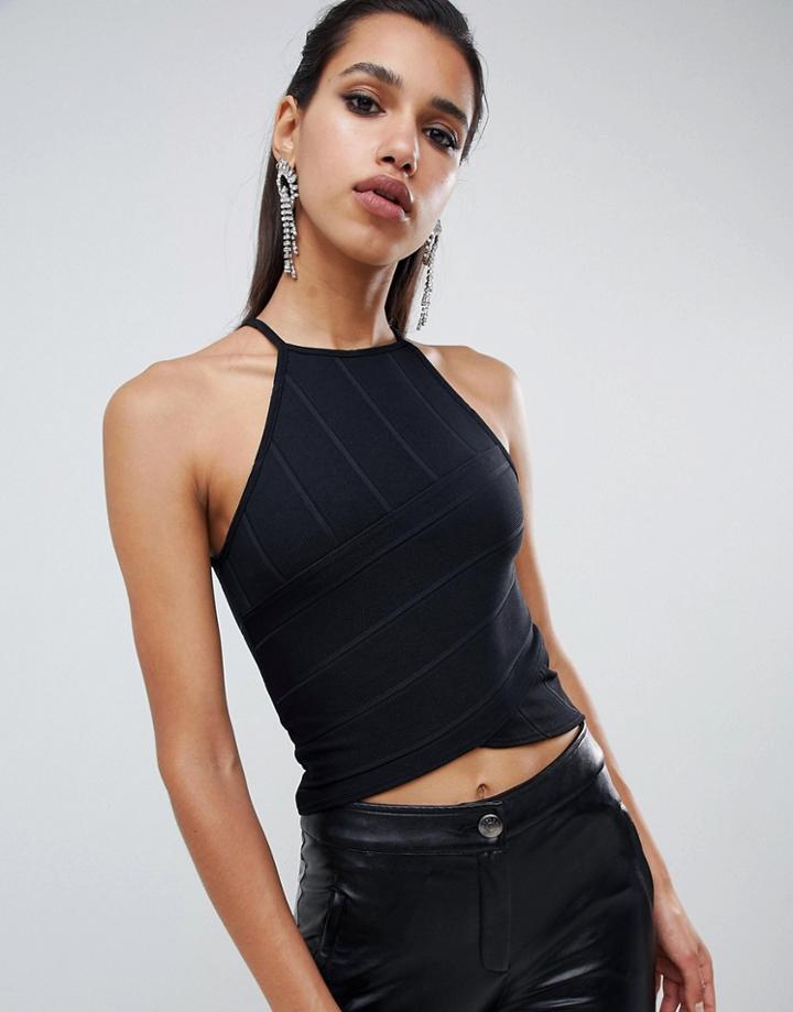 Asos Design Bandage High Neck Fitted Cami Top - Black